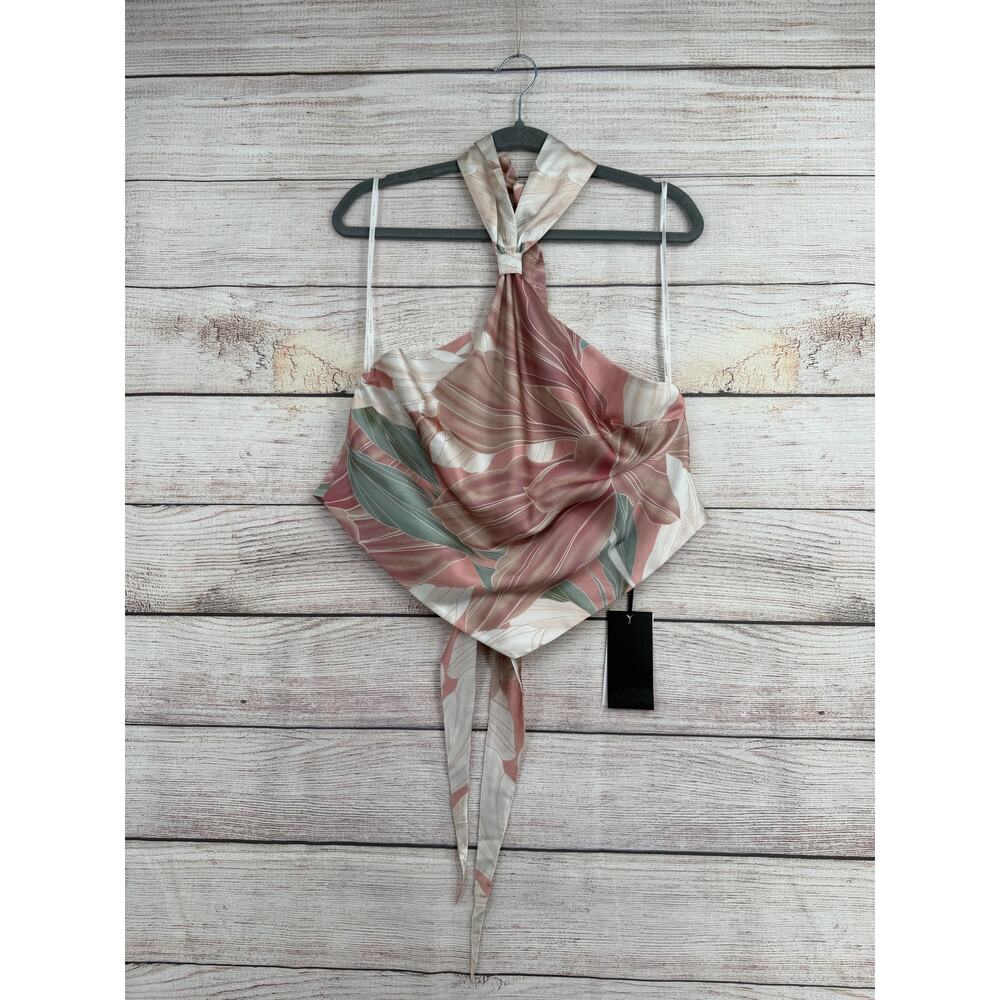 Retrofete New York Halter Top Blouse Womens XXL Dusty Pink Botanical NEW